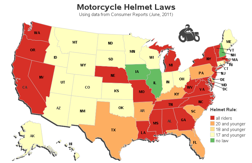 Motorcycle Helmet Laws map